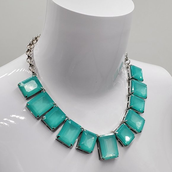 Ann Taylor Silver Aqua Faux Moonstone Bib Necklace - Picture 14 of 16